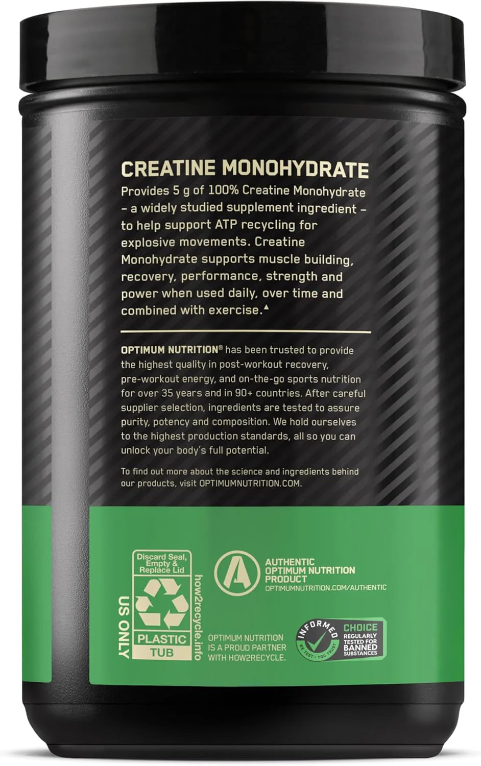 Optimum Nutrition Micronized Creatine Monohydrate Powder, Unflavored, 120 Servings, 600 Grams