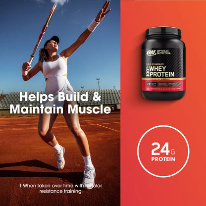 Optimum Nutrition Gold Standard 100% Whey Protein Powder - Double Rich Chocolate - 22 Servings - 23.59Oz: High-Quality Whey Isolate, 24G Protein