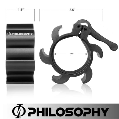 Philosophy Gym Locking Aluminum Barbell Collars, Anti-Slip 2" Olympic Weight Clamps - Quick Release Collar Clips Pair