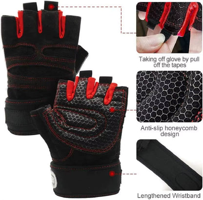 Men Gym Gloves Weightlifting Bodybuilding Training Fitness Sports Gloves Non-Slip Gym Straps Crossfit Pullup Palm Protector