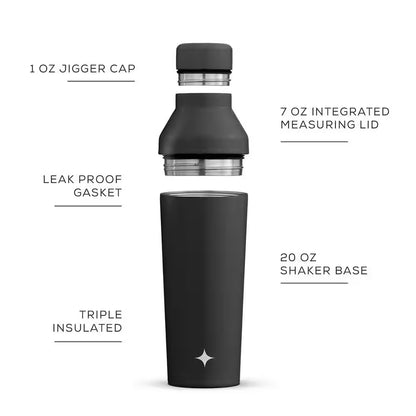20 Oz. Black Vacuum Insulated Stainless Steel Cocktail Protein Shaker