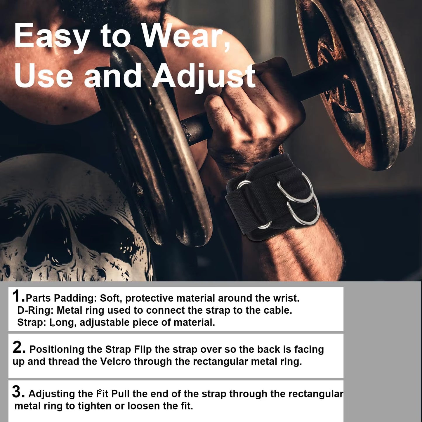 2Pcs Wrist Straps for Weightlifting Weightlifting Straps with D Ring Weight Lifting Straps Deadlift Straps for Gym Straps