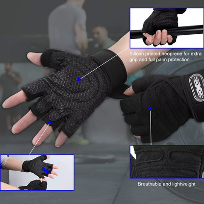 Men Gym Gloves Weightlifting Bodybuilding Training Fitness Sports Gloves Non-Slip Gym Straps Crossfit Pullup Palm Protector